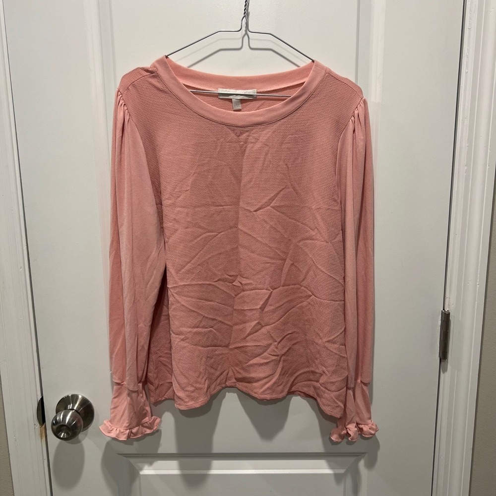 Lapis & Lilies Pink Textured Long Sleeve Ruffle‎ Cuff Top Women's Size L